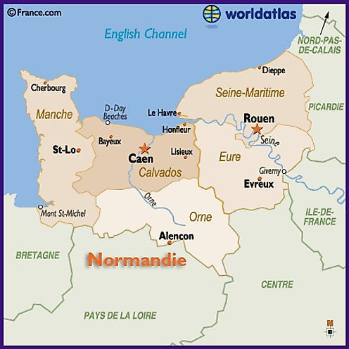 Map of the Basse-Normandie and Haute-Normandie Region of France ...