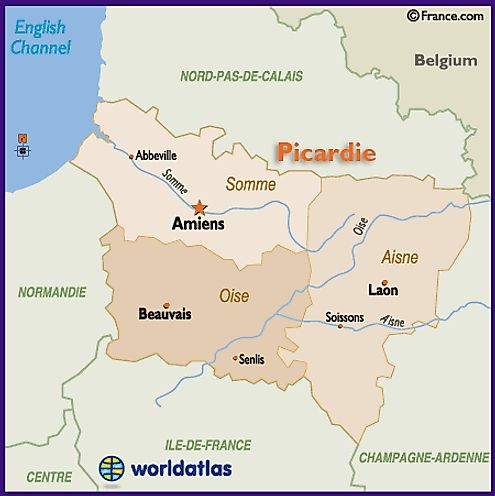 Map of Picardie Region of France Including Amiens Aisne Beauvais Laon ...