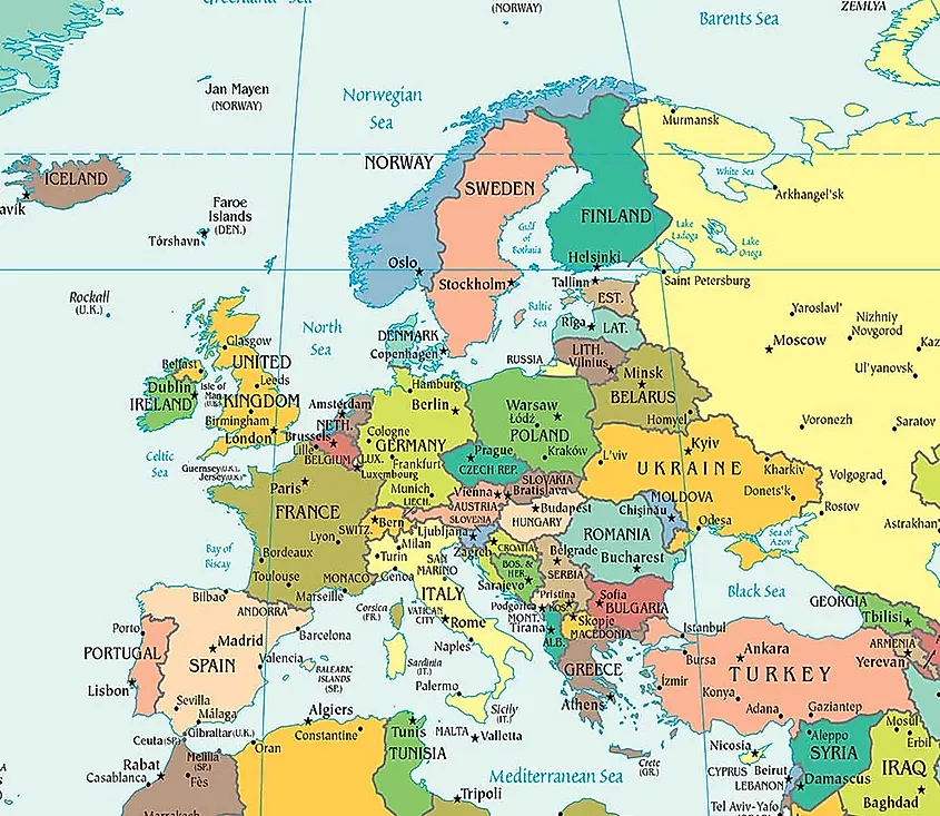 europe map with major cities