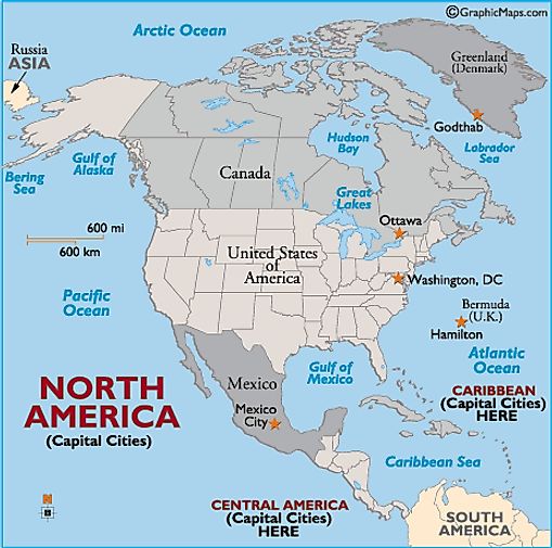 Outline Map of North America, North American Countries, Capitals of North America, North America Capitals