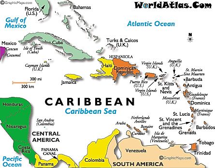 Current Times and Dates in the Caribbean Map