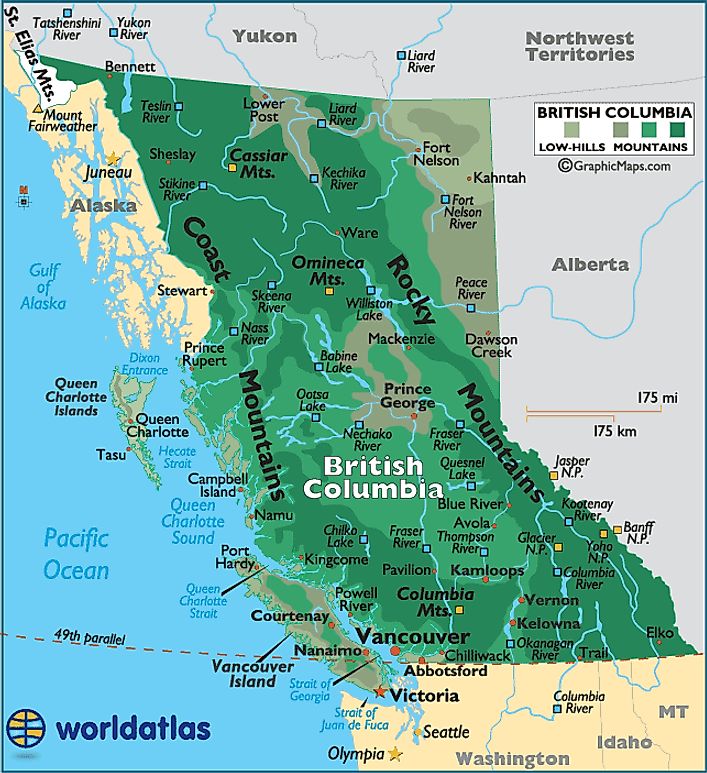 British Columbia Canada Large Color Map