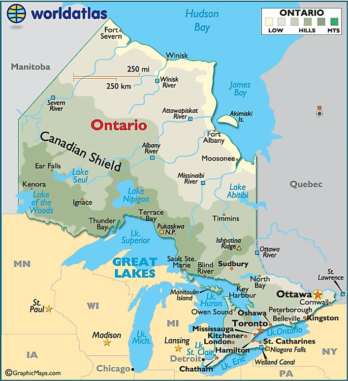 Ontario Canada Large Color Map