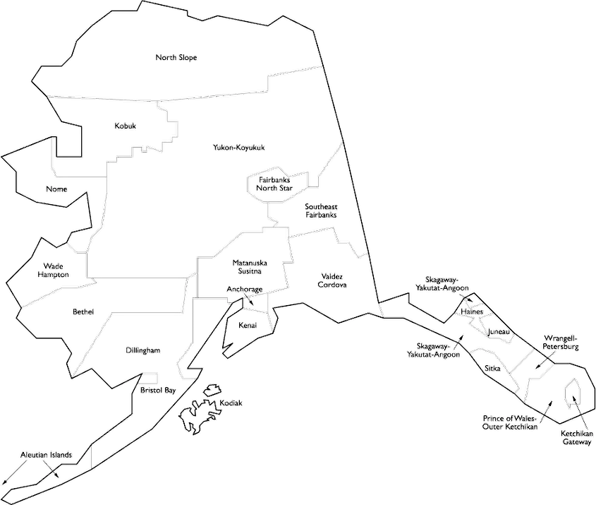 Alaska Map with Borough/census Area Names