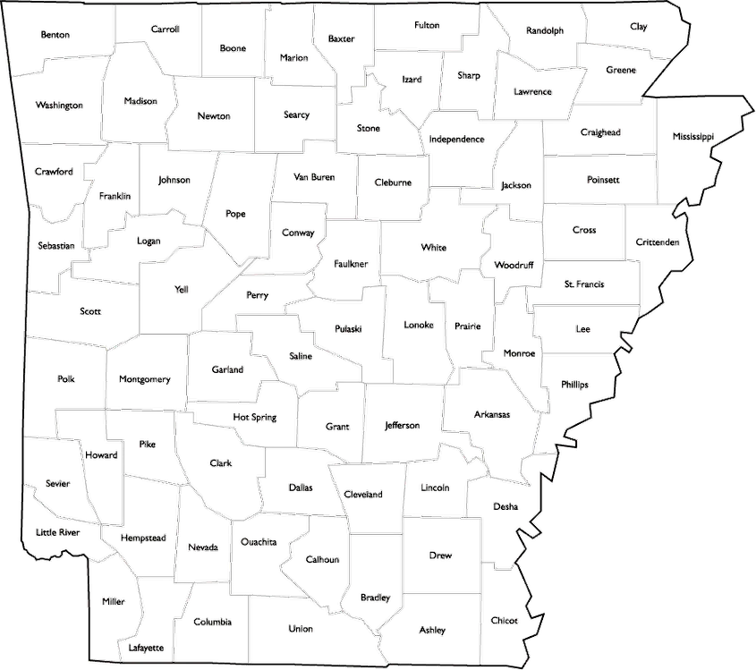 Arkansas County Map with County Names