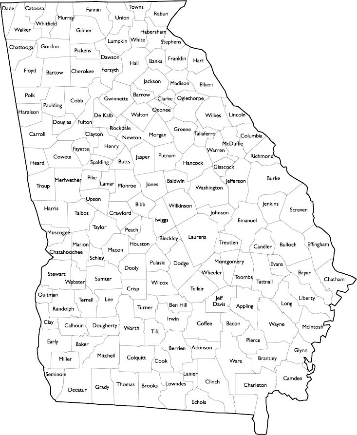 Georgia Map Showing Counties