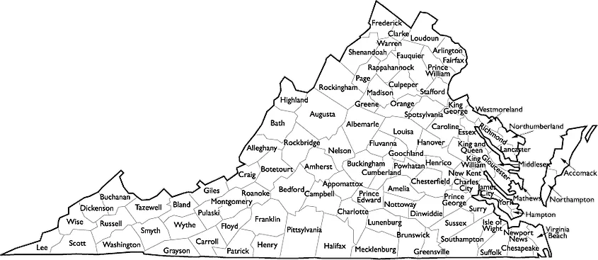 Virginia County Map with Names