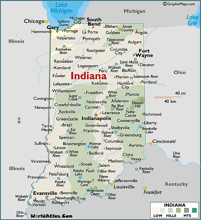 Map of Indiana Large Color Map