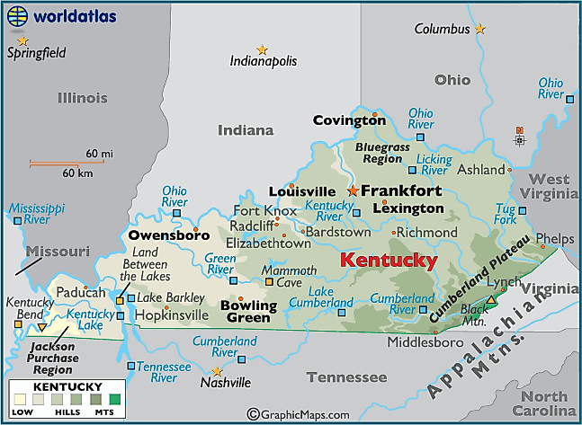 Large Color Map of Kentucky