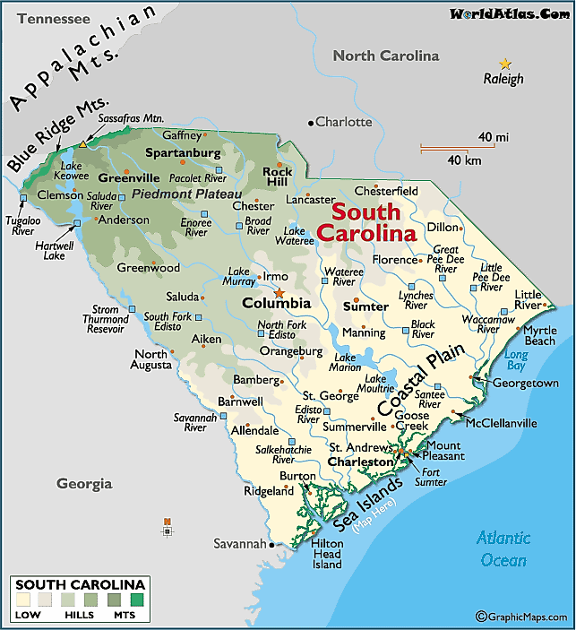 Map of South Carolina Large Color Map