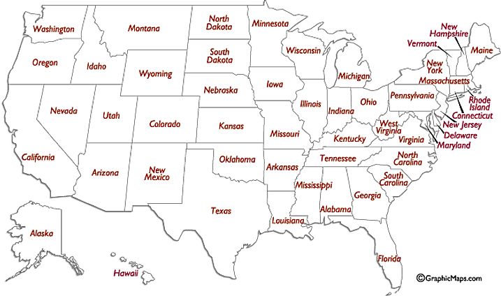 US States Names and Two Letter Abbreviations Map