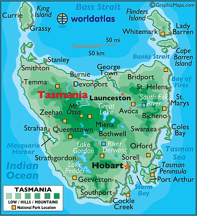 Tasmania Large Color Map Tasmania large color map