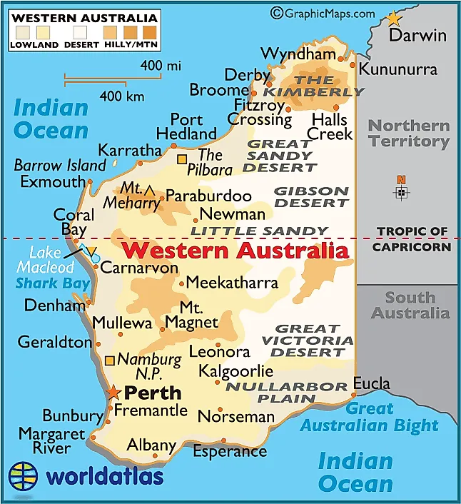 Western australia large color map