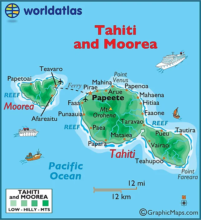 Tahiti and Moorea Large Color Map