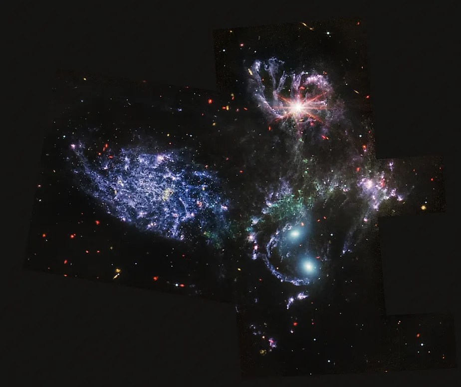 An image of Stephan's Quintet captured by the Webb telescope.