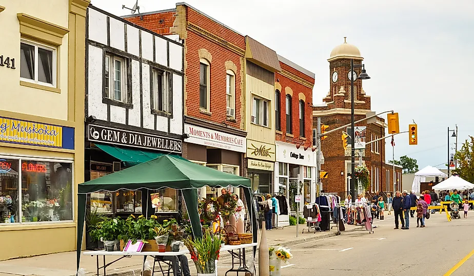 Retail stores on Muskoka Road, the main thoroughfare in Gravenhurst.