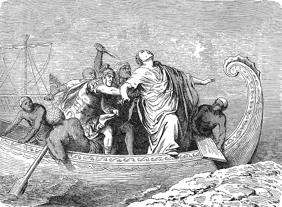 A nineteenth-century engraving of the murder of Pompey the Great on the Egyptian coast. (Credit: KtmT / Shutterstock)