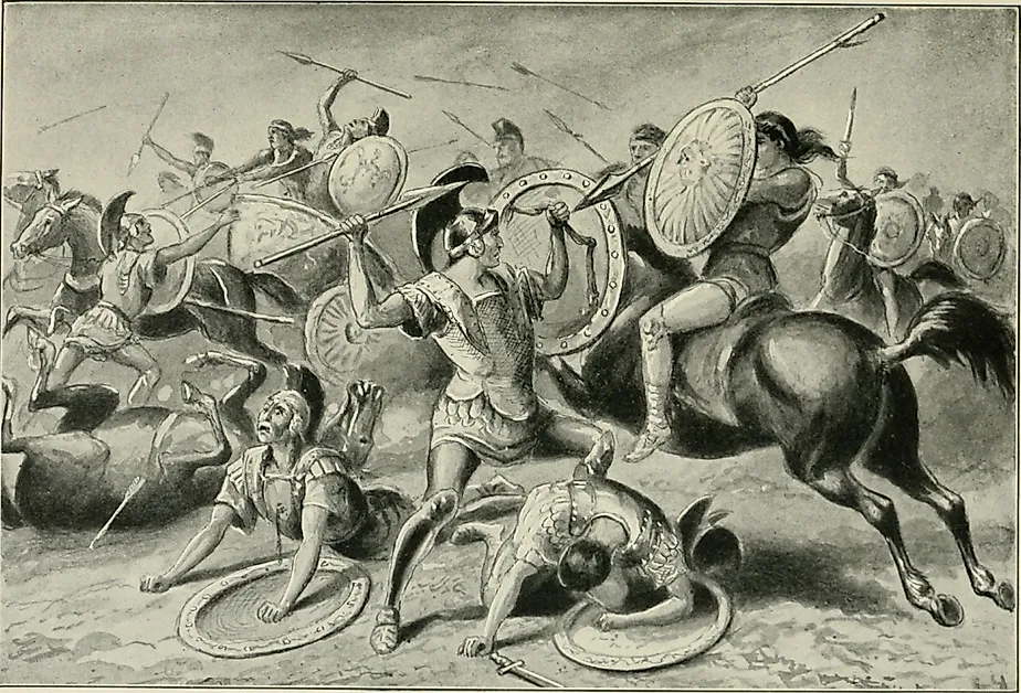 Pelopidas leading the Sacred Band Thebans into battle.