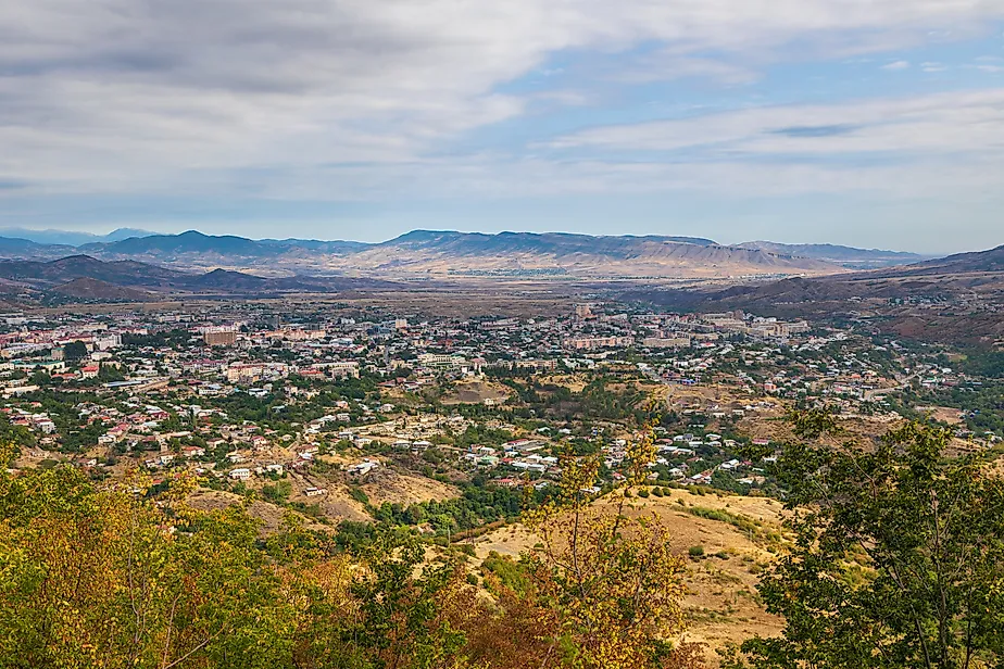 Stepanakert, seen from the surrounding mountains in Nagorno-Karabakh.