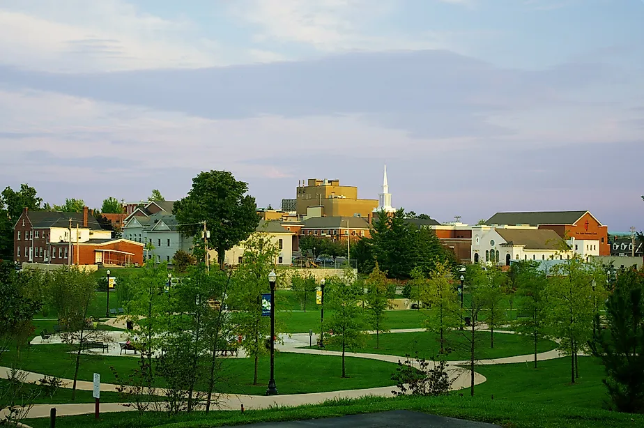 Downtown Cookeville, viewed from Dogwood Park, Tennessee. 