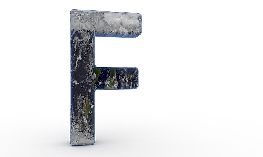 The Letter "F" decorated in the features of Planet Earth.