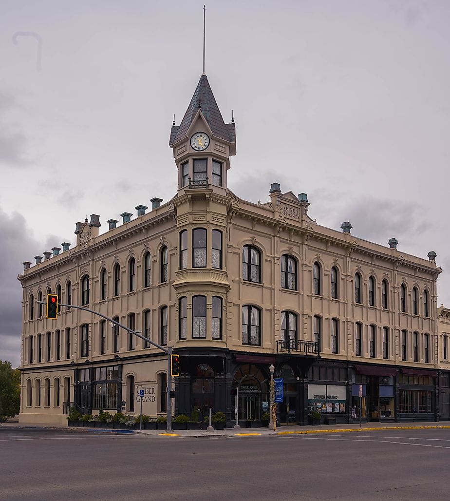Exterior view of the historic Geiser Grand Hotel in downtown Baker City. The landmark building features ornate late 19th-century architecture. Editorial credit: MatFr / Shutterstock.com