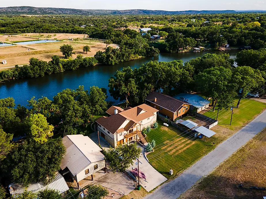 Aerial view of homes near Burnet, Texas.