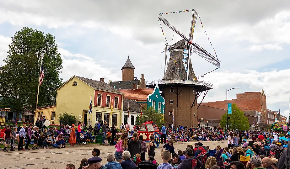 Tulip Time Festival Parade of Pella's dutch community. Image credit: yosmoes815 / Shutterstock.com.
