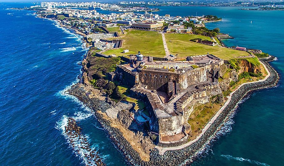 Aerial view of Castillo San Felipe del Morro in Old San Juan, Puerto Rico.