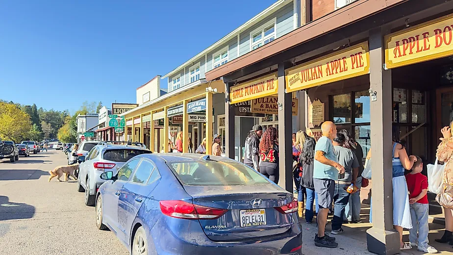 Julian, California. A long line of people waiting to buy the famous apple pie, Editorial credit: Manuela Durson / Shutterstock.com