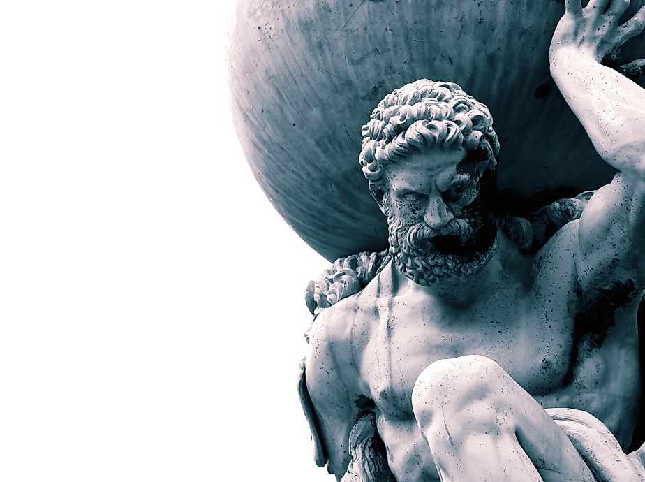 Greek God Atlas holding the globe on his shoulders