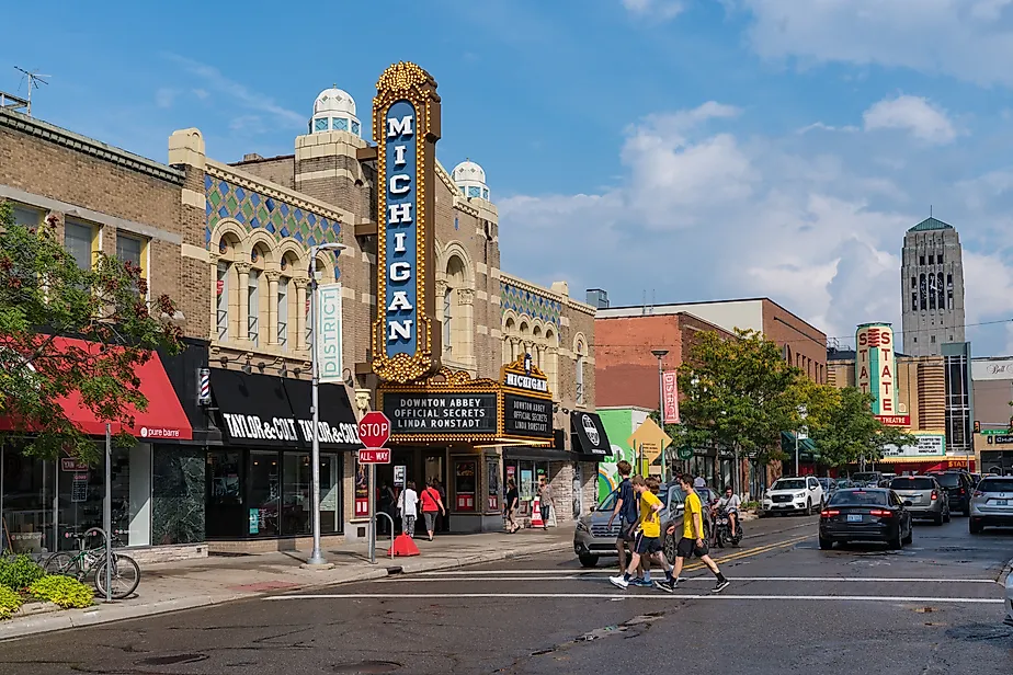 Historic Michigan Theater, built in 1928, located on East Liberty St in Downtown, Ann Arbor via Paul Brady Photography / Shutterstock.com