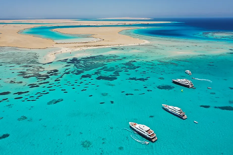 Luxury Yachts in front of Tawila Island in the Red Sea, Egypt