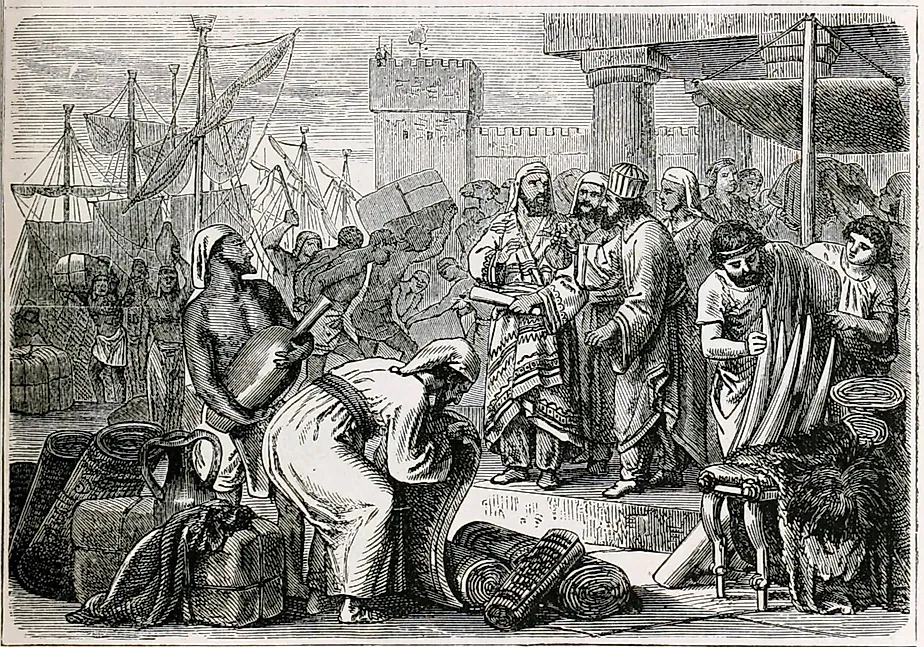 Depiction of Phoenician sailors and merchants.
