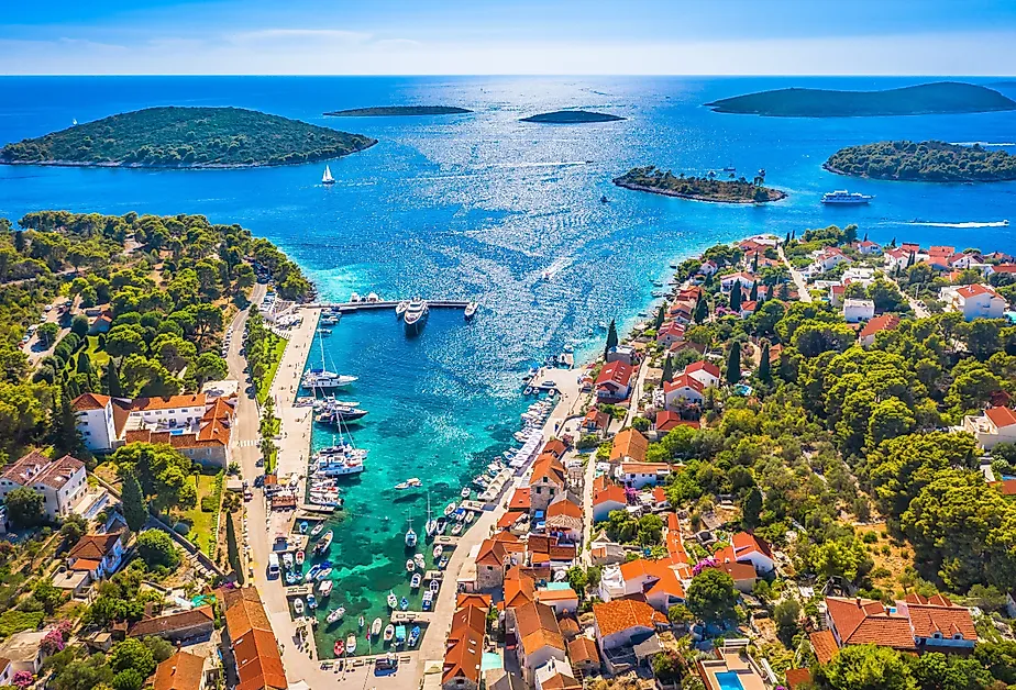 A stunning aerial view of Maslinica on Šolta Island, Croatia.