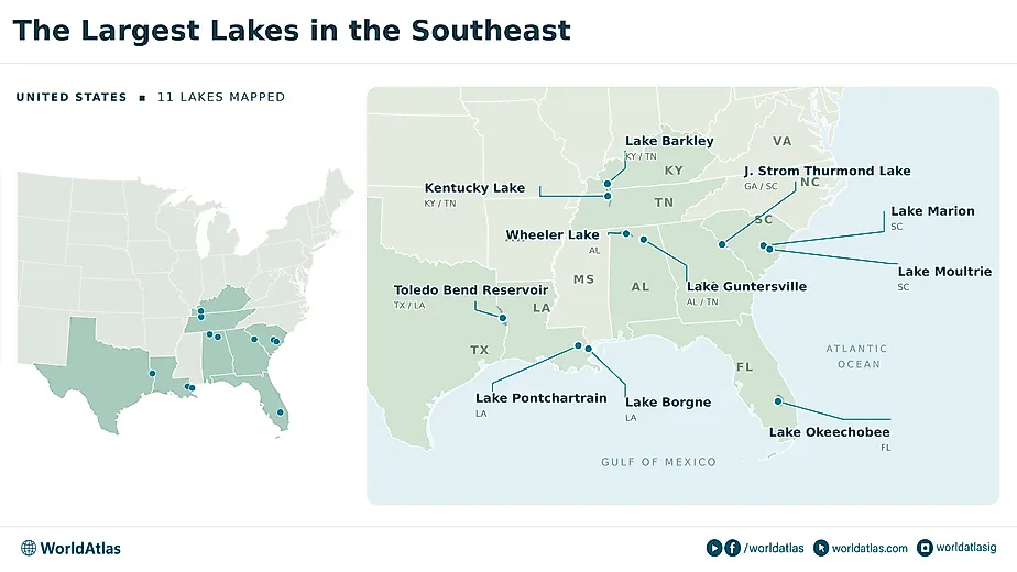 infographic showing the largest lakes in the Southeast