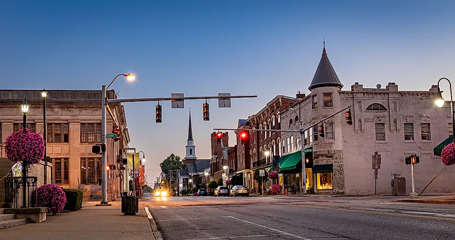 Morning view of Main Street in Versailles, Kentucky.