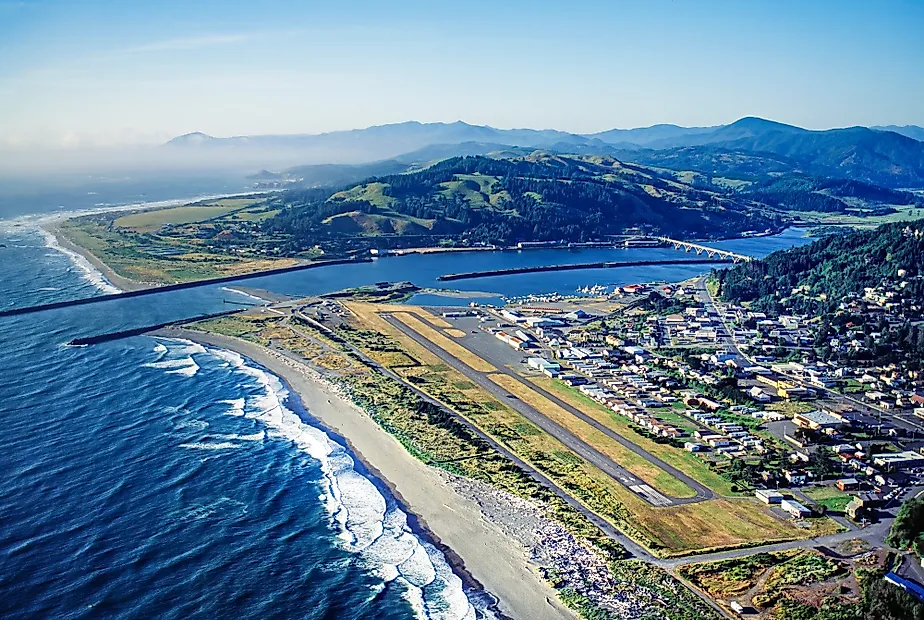 Aerial view of Gold Beach, Oregon.