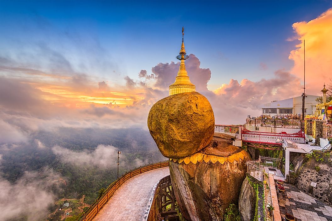 The Golden Rock pagoda in Kayiktiyo, Myanmar