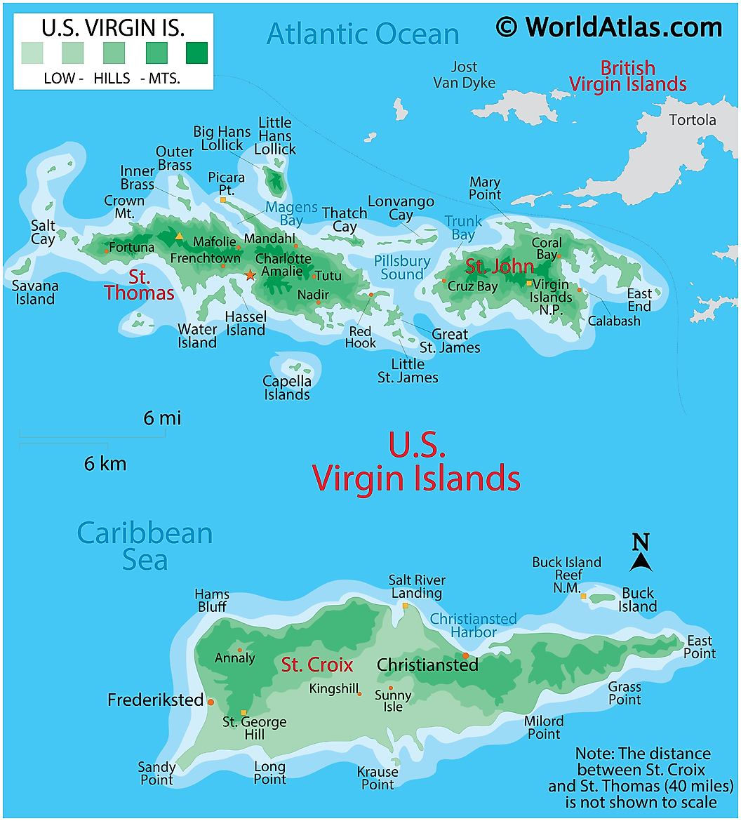 Map of the US Virgin Islands to use for island hopping.