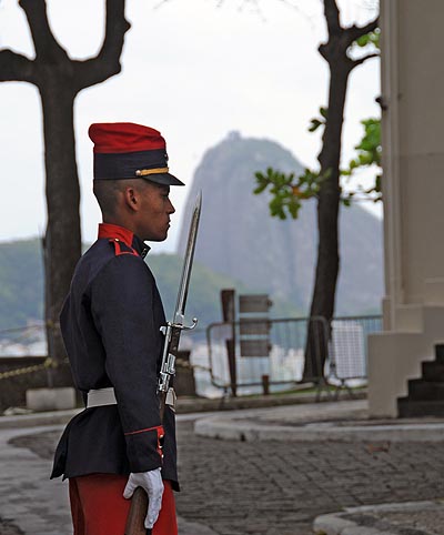 brazil, rio de janeiro, fort copacabana guard