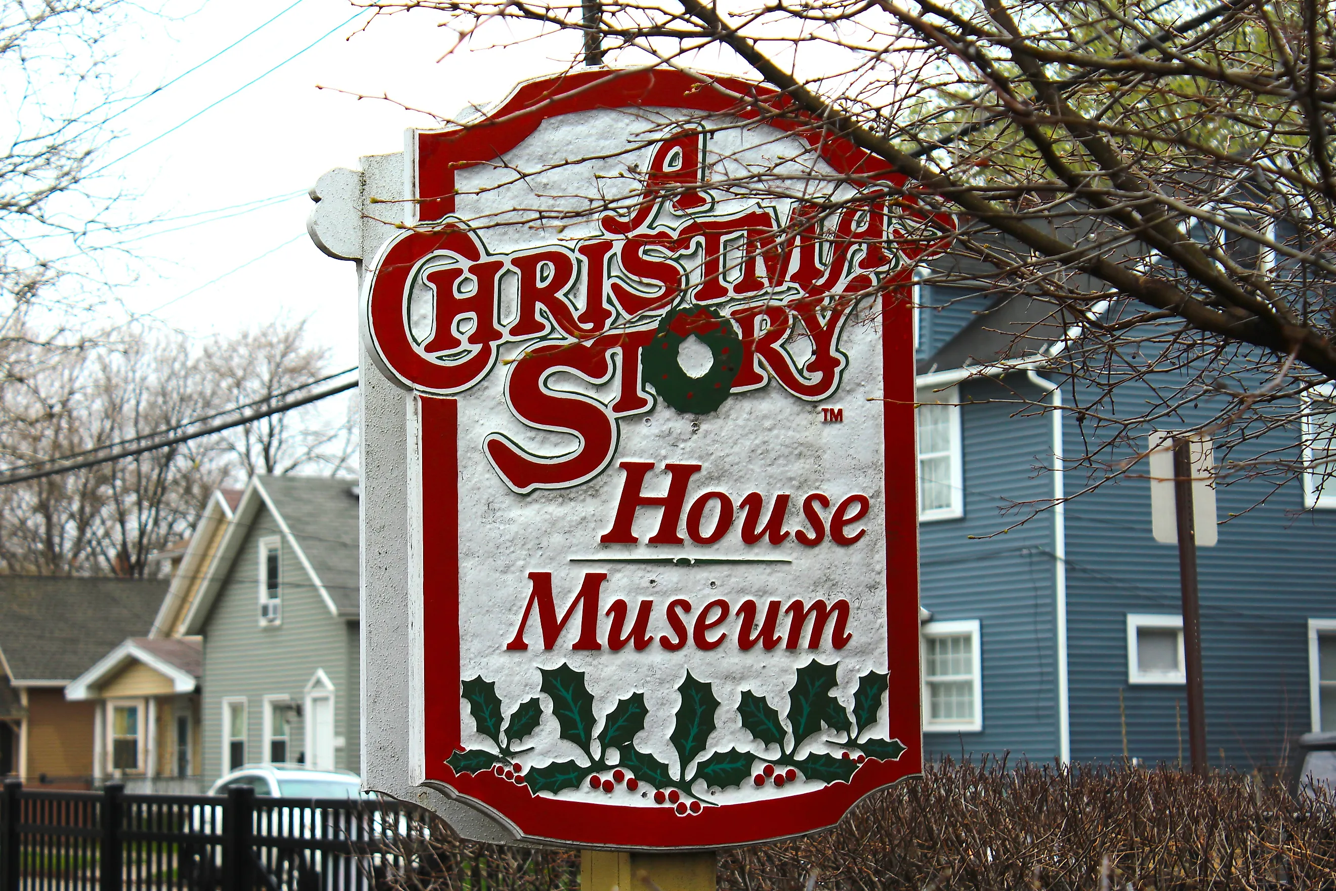  Sign for museum across the street from the Iconic house featured in the 1983 film A Christmas Story in Cleveland, Ohio.