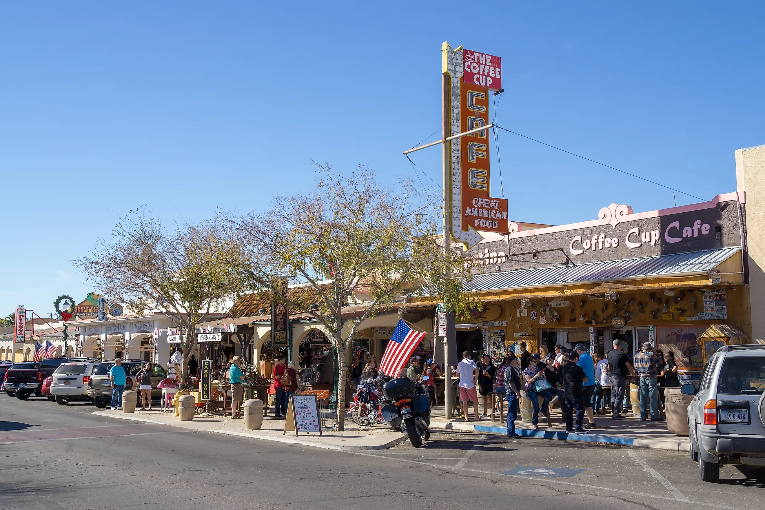 USA, NV, BOULDER CITY - NOV 25, 2017 - Cafe and restaurant center of Boulder City