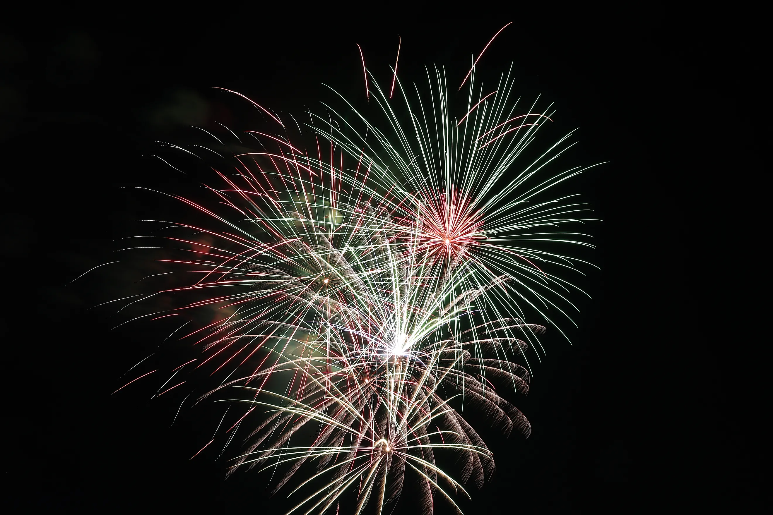 Vibrant fireworks fill the night sky during the 2019 Fourth of July show in Seward, Nebraska. Via Shutterstock / Alex Erwin.