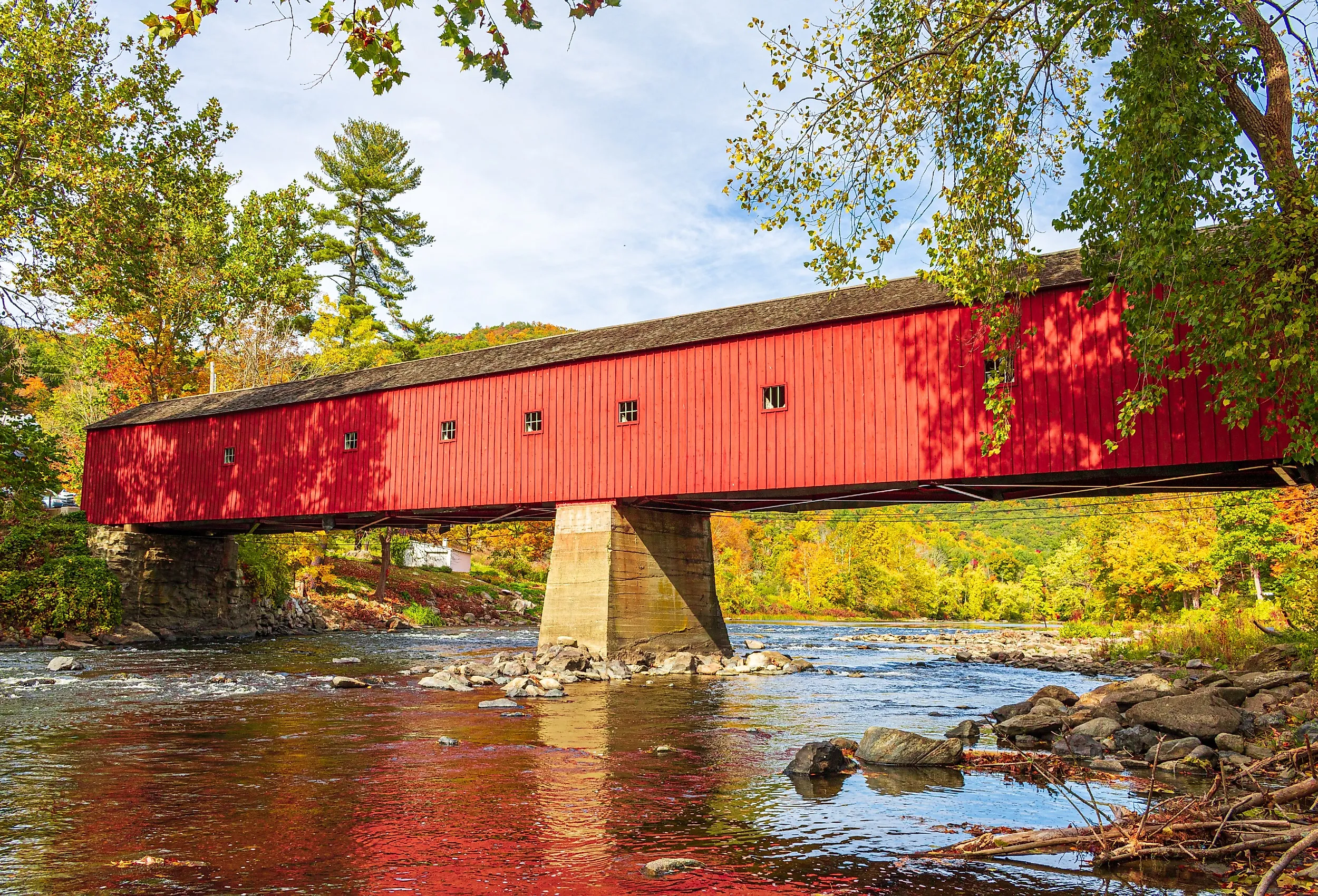 West Cornwall covered bridge over the Housatonic River in Connecticut.