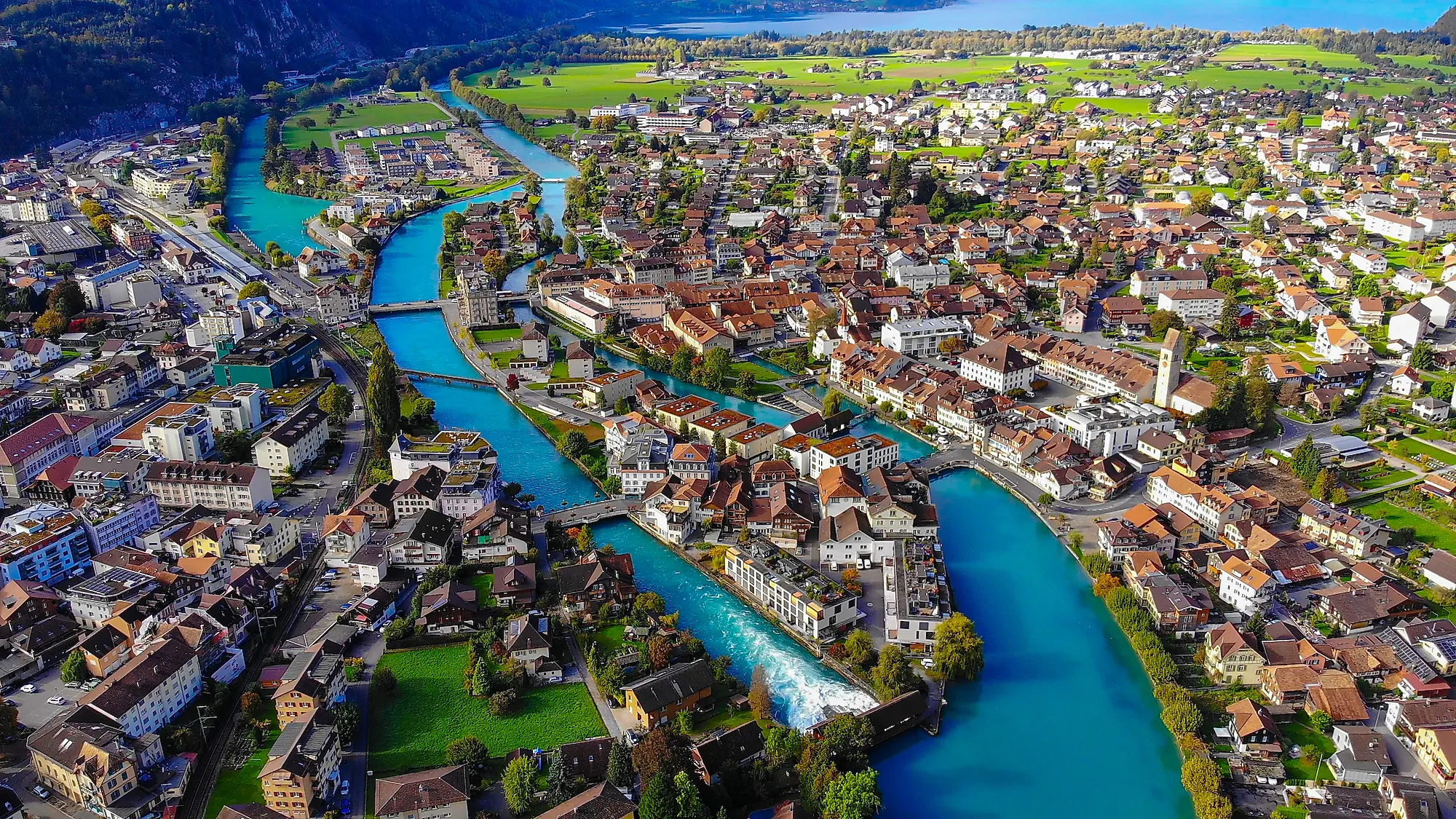 An aerial view of Interlaken, Switzerland.