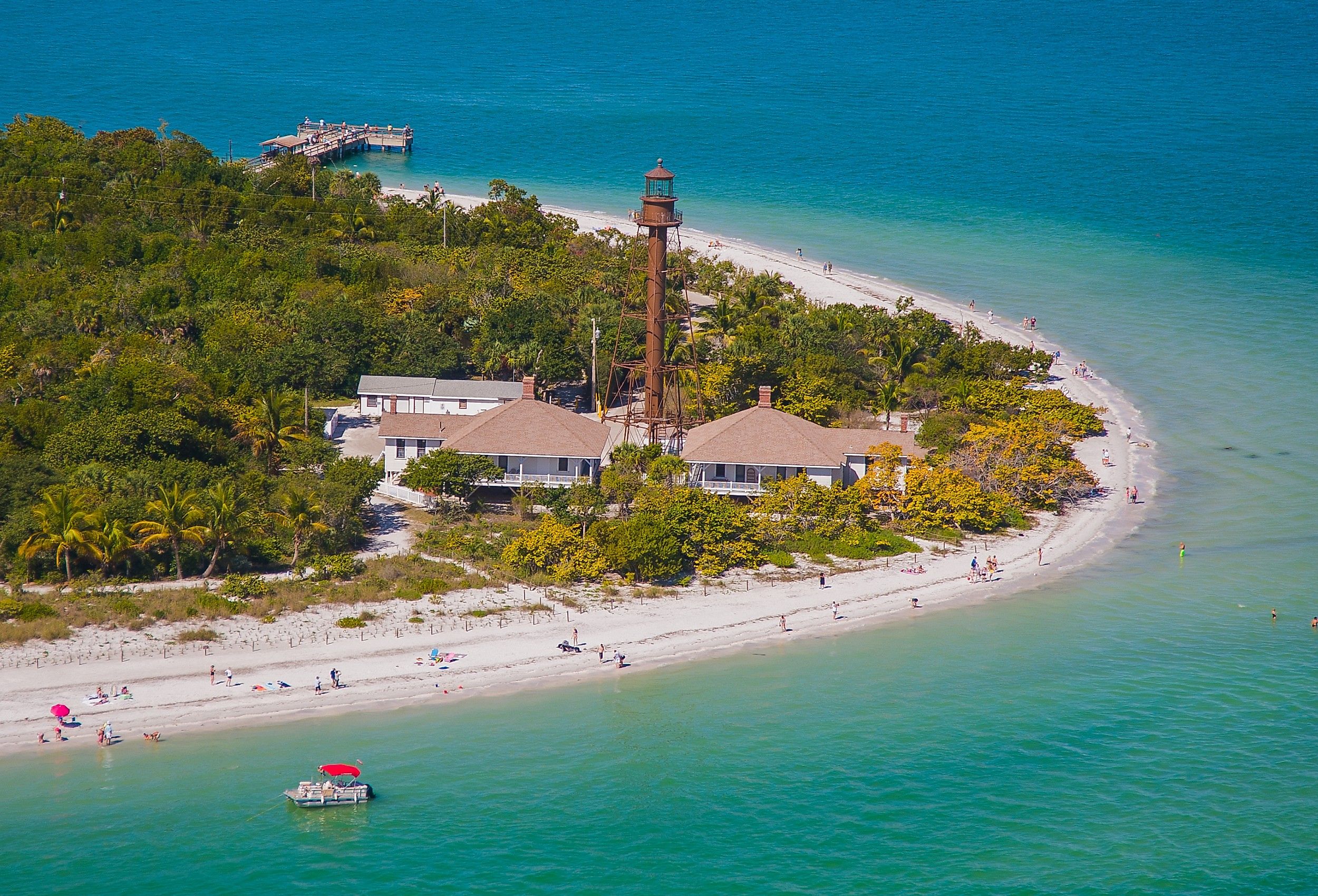 Aerial view of the historic Sanibel Lighthouse Beach Park.