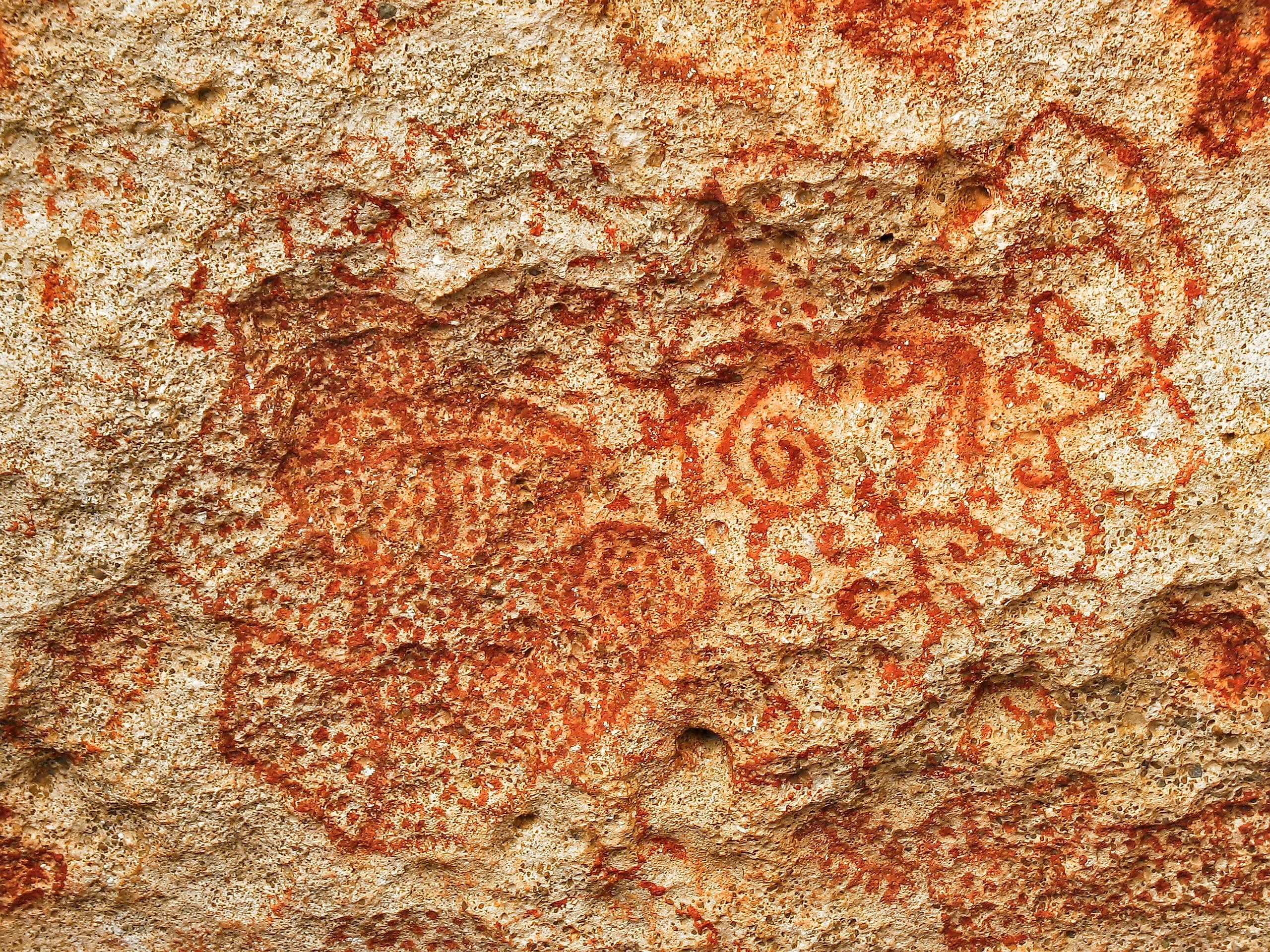 Rock paintings made by the Arawak people.