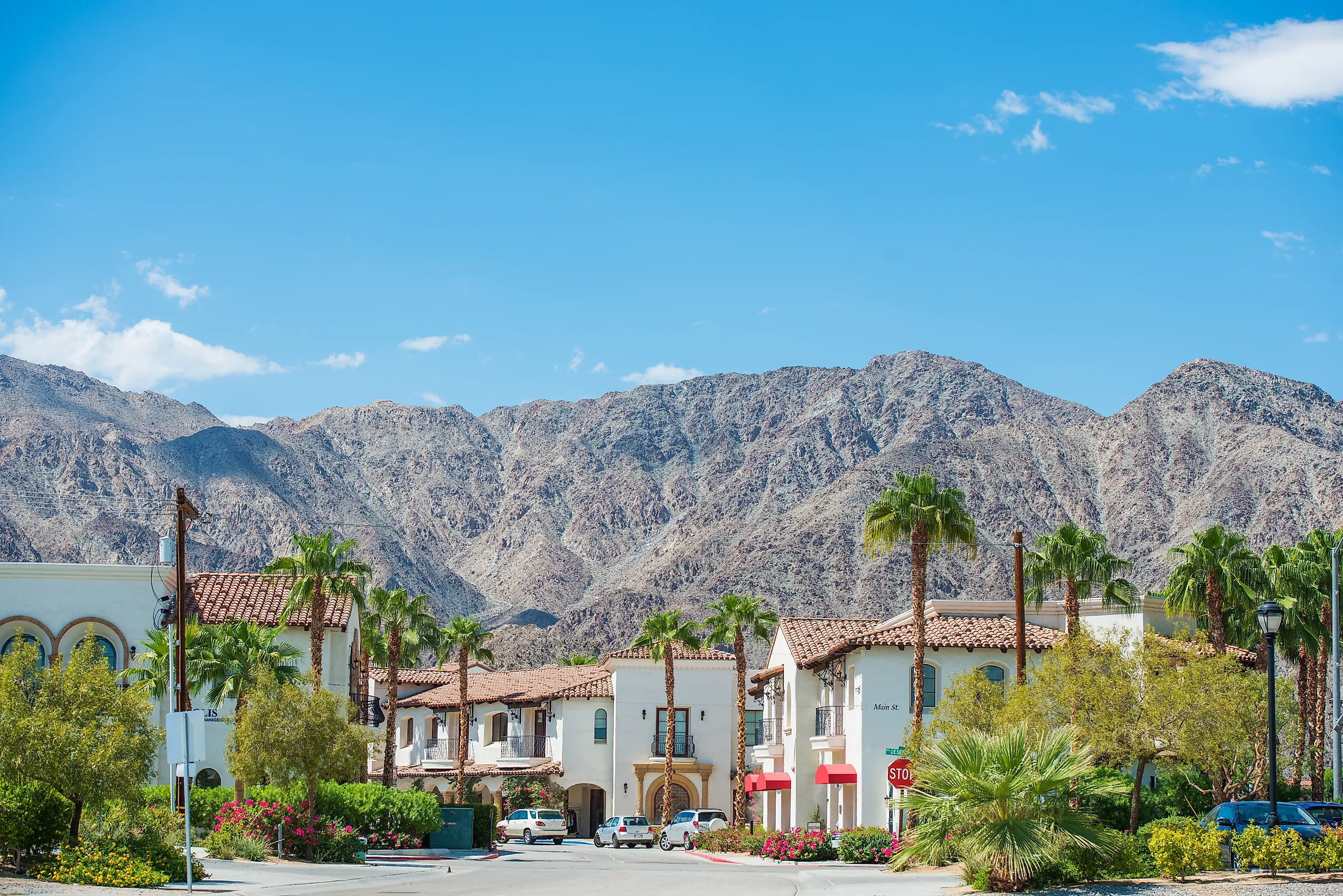 La Quinta Downtown California Coachella Valley. Old Town La Quinta with Mountain View, United States. La Quinta, Riverside County.