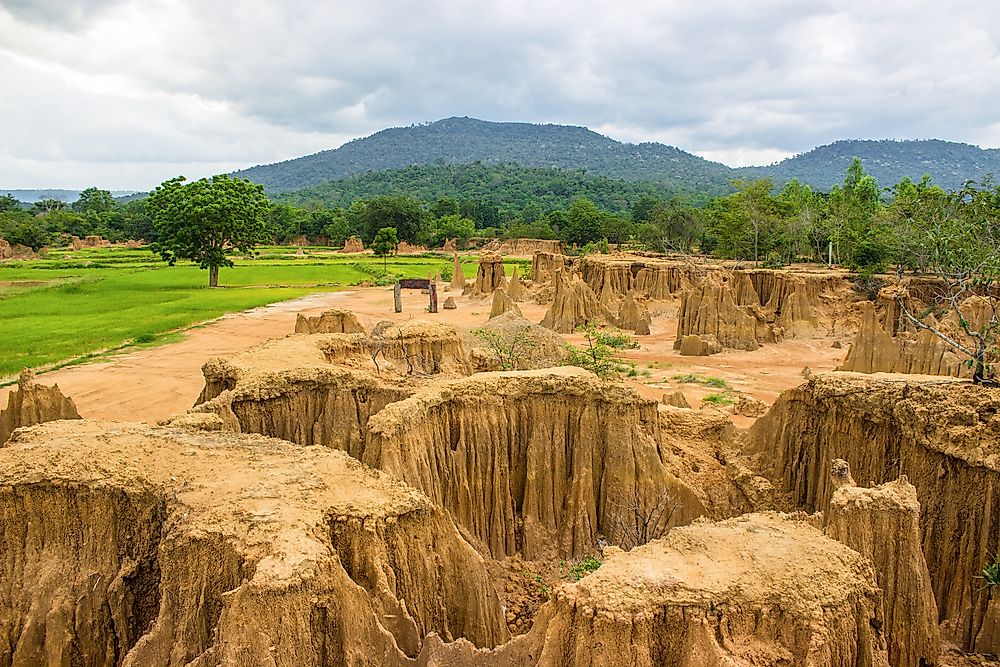 Lalu rock formations in Thailand formed by erosion and subsidence.